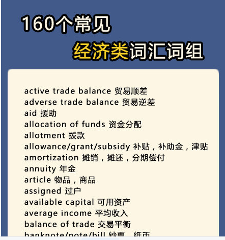 考研英语中160个常见的经济类词汇词组