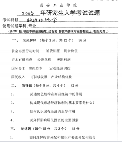 2004年西安工业大学政治经济学考研真题.pdf